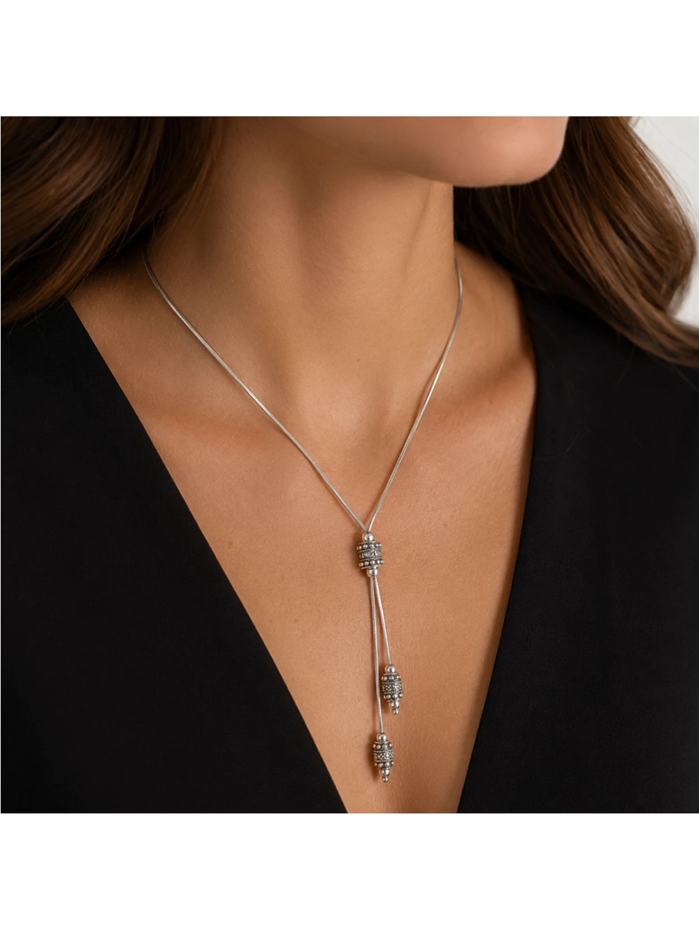 Judith Jack Sterling Silver Marcasite Lariat Style Necklace I8" with tassels